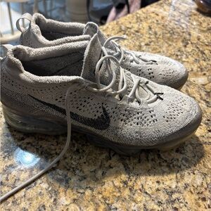 Nike Flyknit VaporMax Sneakers - Light Gray with Black Swoosh